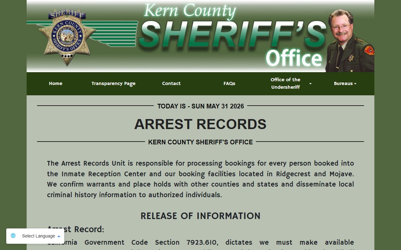 Kern County booking photo arrest records access rule