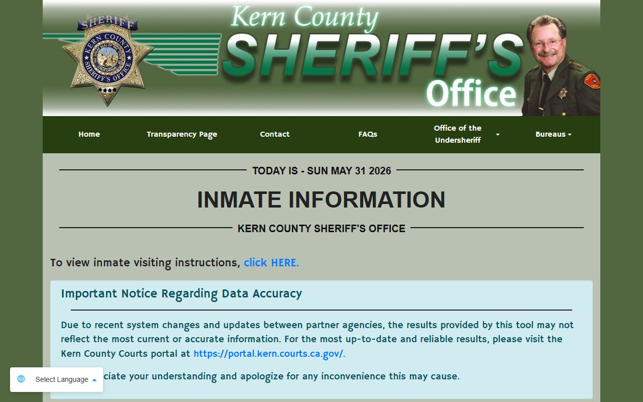Kern County inmate records roster search field