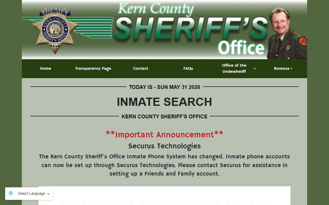 Kern County inmate services phone video and funds information