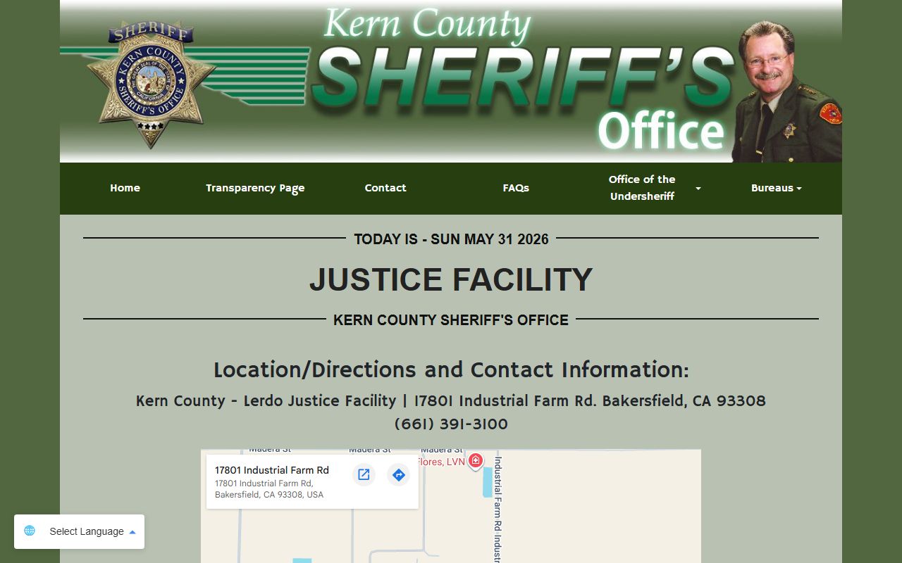 Lerdo Justice Facility Kern County jail custody search page