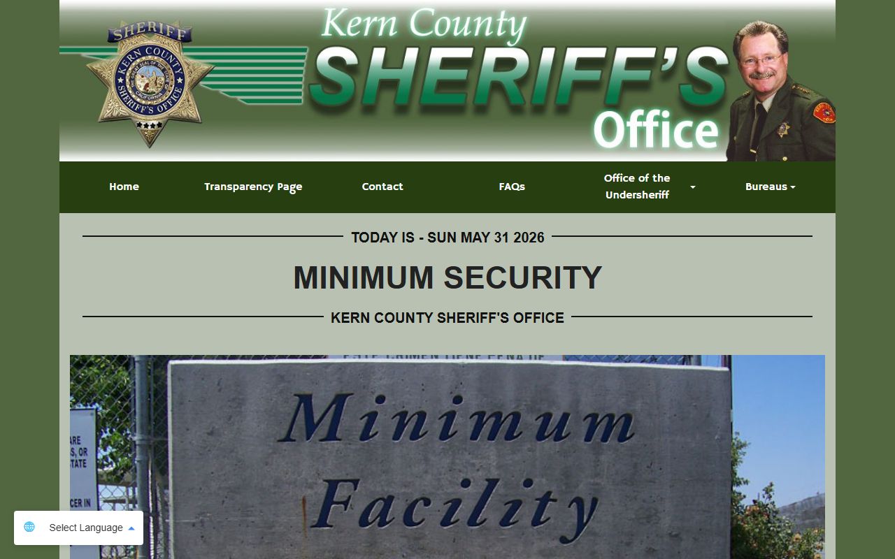 Lerdo Minimum Facility Kern County jail status and roster page