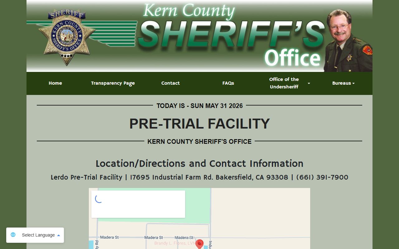 Lerdo Pre-Trial Facility Kern County jail record page