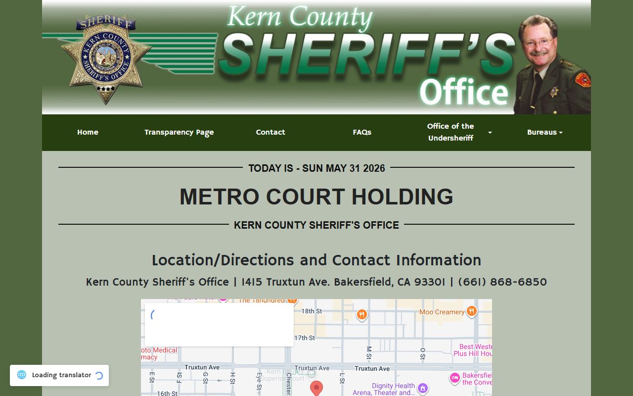 Metro Court Holding Facility Kern County court custody page